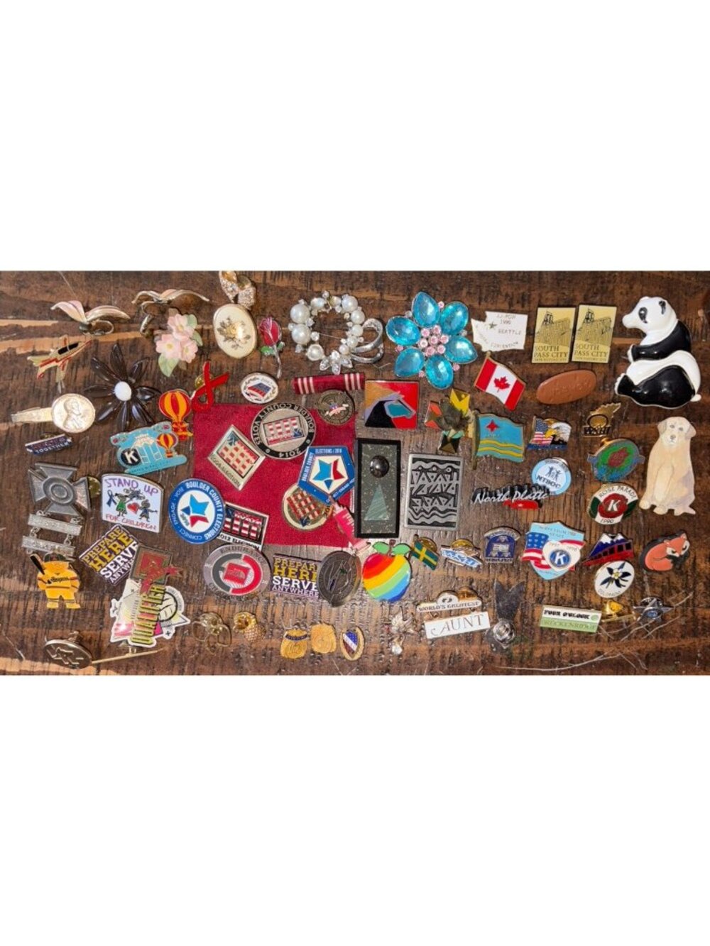 Set Of 80 pins & pinbacks, Flowers. Pets, States. Causes, Sports, Animals & More
